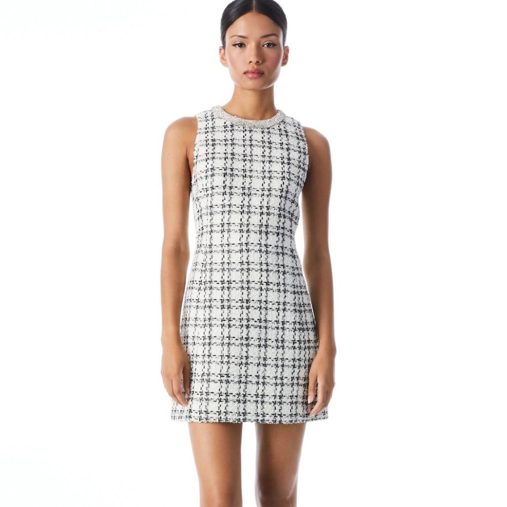 Alice + Olivia Embellished Tweed Shift Dress